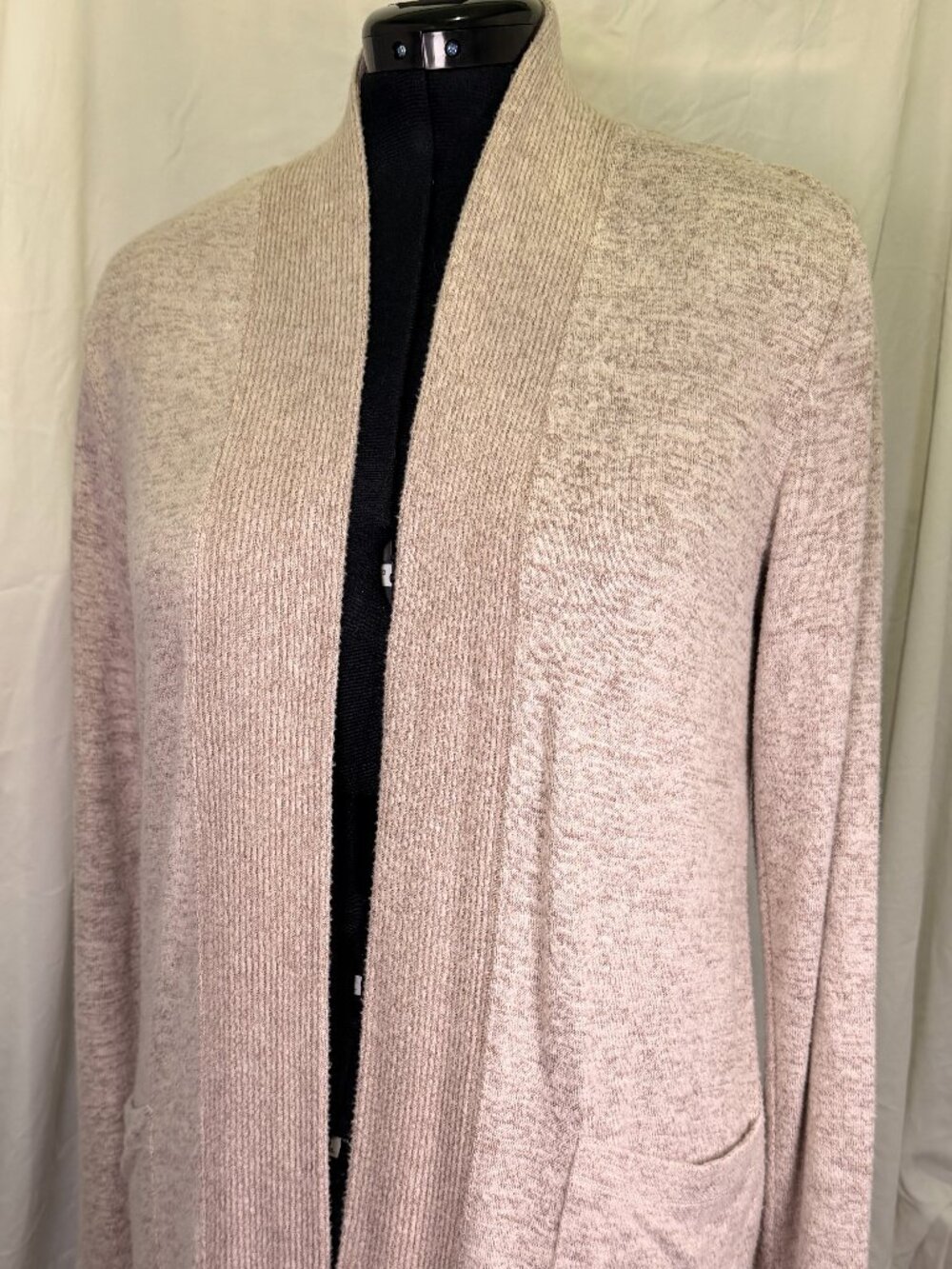 Bobeau Women’s Large Beige Heathered Open Front Cardigan Sweater Pockets